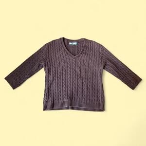 Vintage 1990s 525 America Brown Quarter Sleeve Cable Knit Sweater Size XL